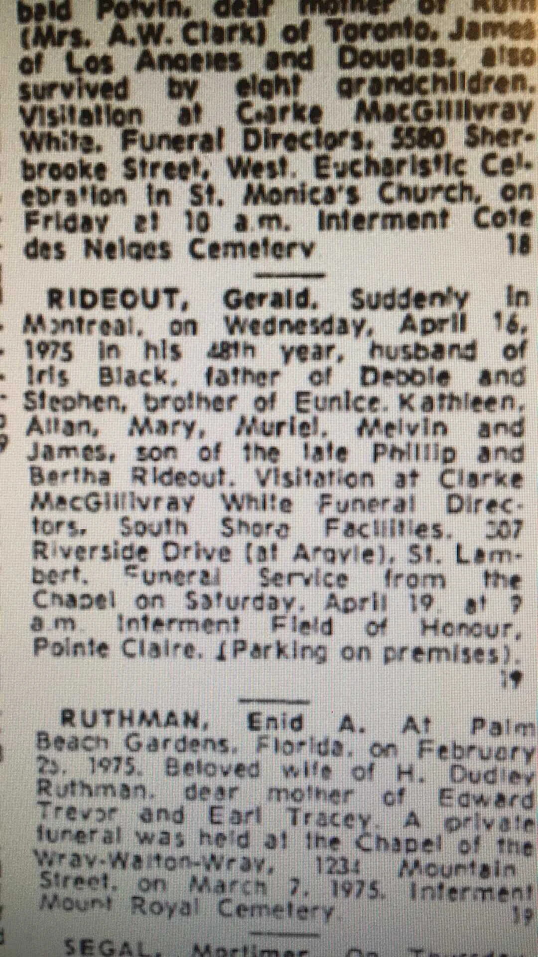 Gerald Charles Rideout burial site